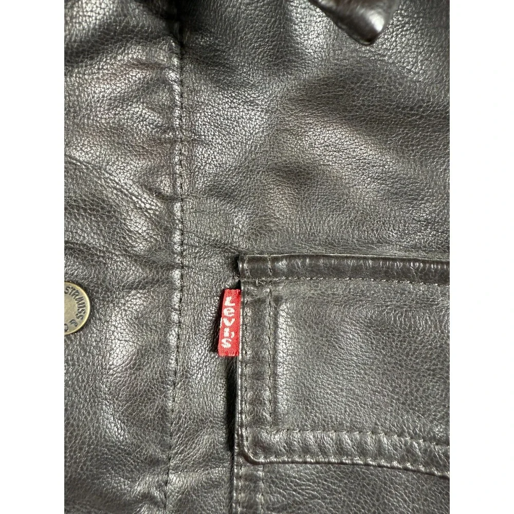 Levi's Faux Leather Sherpa Lined Trucker Jacket Men's M Black PU Moto Western